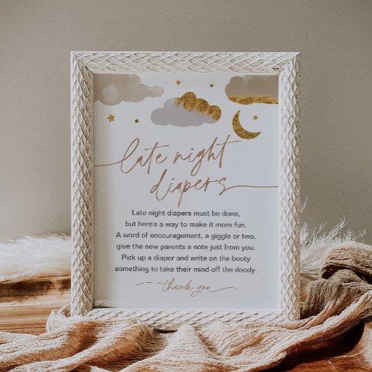 深夜おむつキラキラ星ベイビーシャワーサイン ポスター