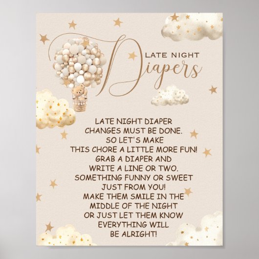 深夜おむつクマ気球テーマゲームサイン ポスター (正面)