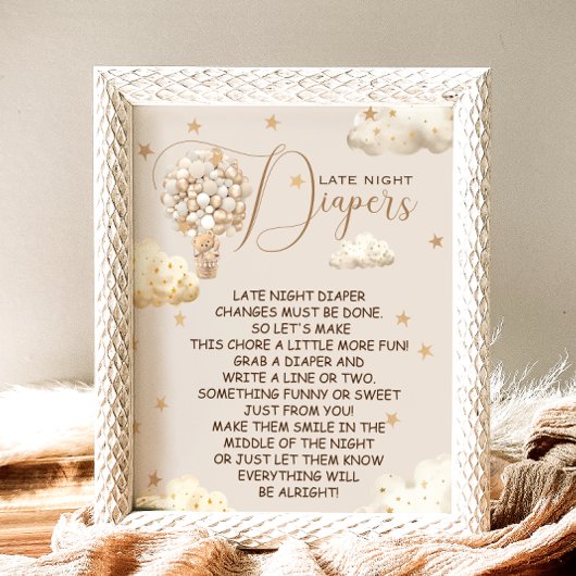 深夜おむつクマ気球テーマゲームサイン ポスター