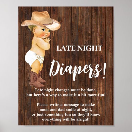 深夜おむつゲームカウボーイ赤ちゃんシャワーサイン ポスター (正面)
