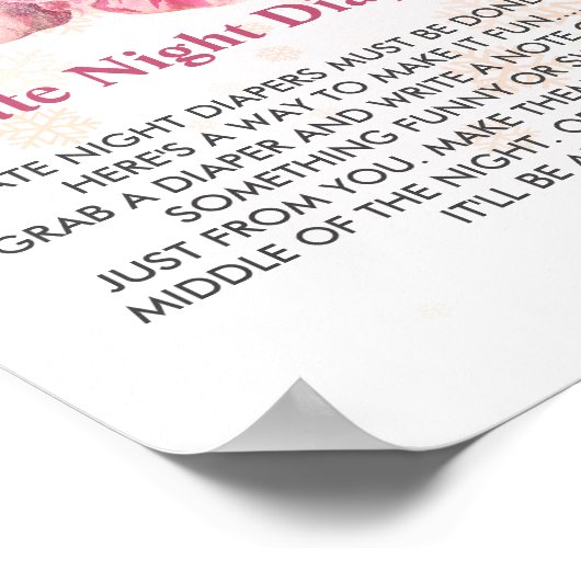 深夜おむつゲームピンクのスノーフレークポインセチア ポスター (角)