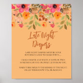 深夜おむつサインピンクピーチガーデンフラワー ポスター (正面)