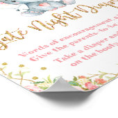 深夜おむつサインピンク象の赤ちゃんシャワー ポスター (角)