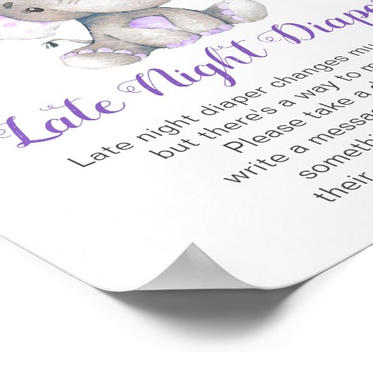 深夜おむつサイン象の赤ちゃんシャワー女の子 ポスター (角)