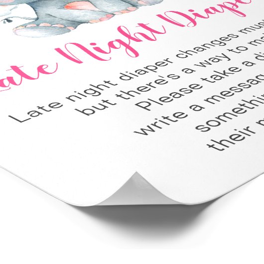 深夜おむつサイン象の赤ちゃんシャワー女の子 ポスター (角)