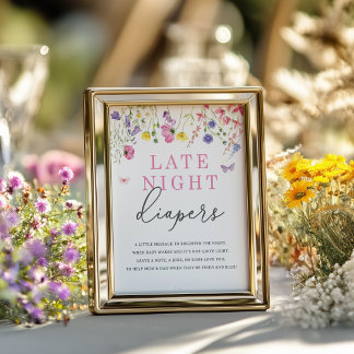 深夜おむつサイン | ワイルドフラワー赤ちゃんシャワー 台座サイン