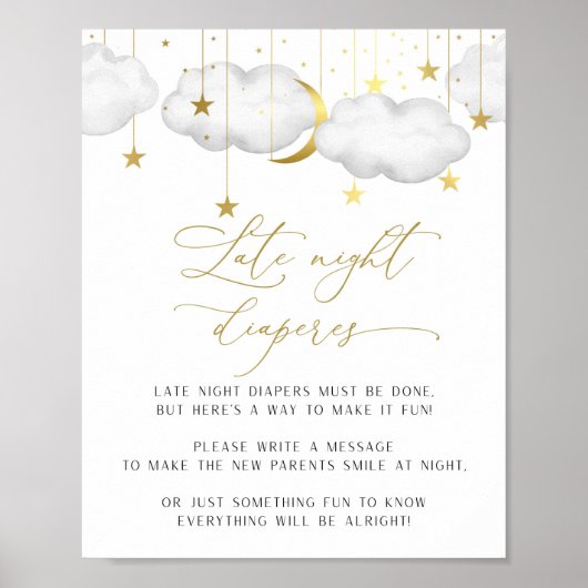 深夜おむつサイン、赤ちゃんシャワーゲームポスター ポスター (正面)