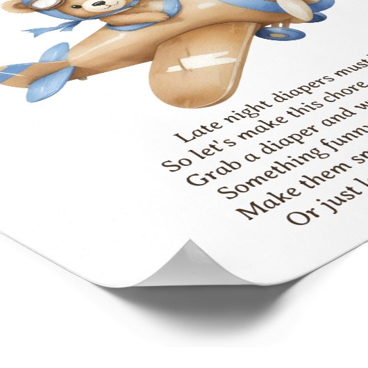 深夜おむつテディベア男の赤ちゃんシャワーゲーム ポスター (角)