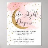 深夜おむつピンク金ゴールドムーンベビーシャワーゲーム ポスター (正面)
