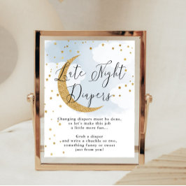 深夜おむつブルー金ゴールドムーンベビーシャワーゲーム ポスター