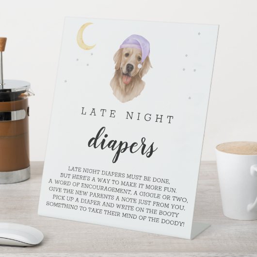 深夜おむつラブラドール赤ちゃんシャワー水色 台座サイン (インサイチュ)