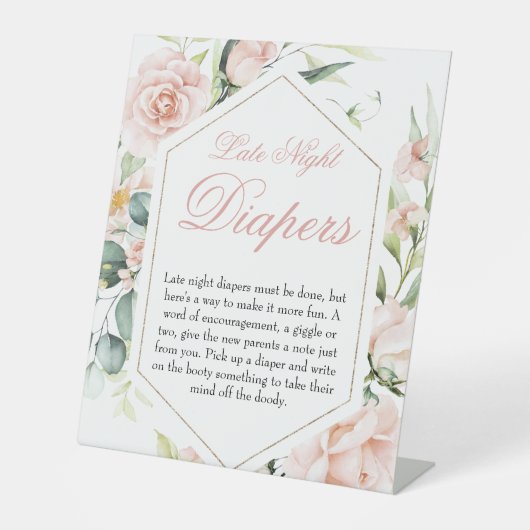 深夜おむつ女の子赤面赤ちゃんシャワーサイン 台座サイン (正面)