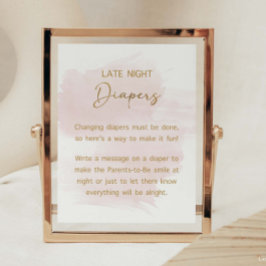 深夜おむつ水彩赤面&金ゴールド標識 ポスター