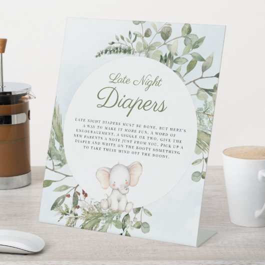 深夜おむつ男の子ゾウ赤ちゃんシャワーサイン 台座サイン (インサイチュ)