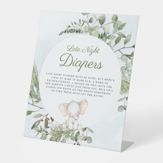 深夜おむつ男の子ゾウ赤ちゃんシャワーサイン 台座サイン (正面)