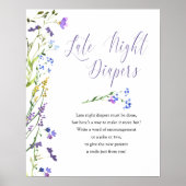 深夜おむつ紫色のワイルドフラワー赤ちゃんシャワー ポスター (正面)