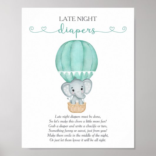 深夜おむつ緑の象の赤ちゃんシャワーゲーム ポスター (正面)