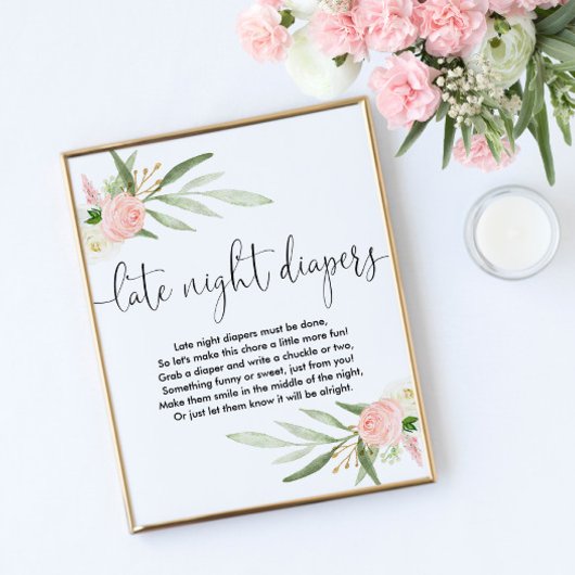 深夜おむつ赤ちゃんシャワーゲームサインピンク金ゴールド ポスター