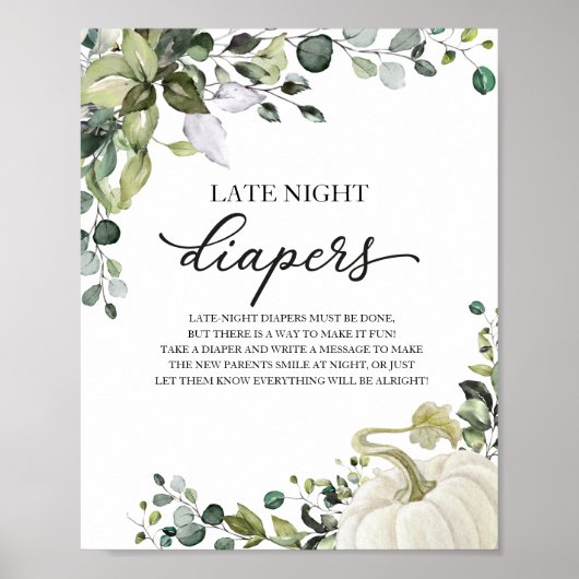 深夜おむつ赤ちゃんシャワーゲームサイン ポスター (正面)
