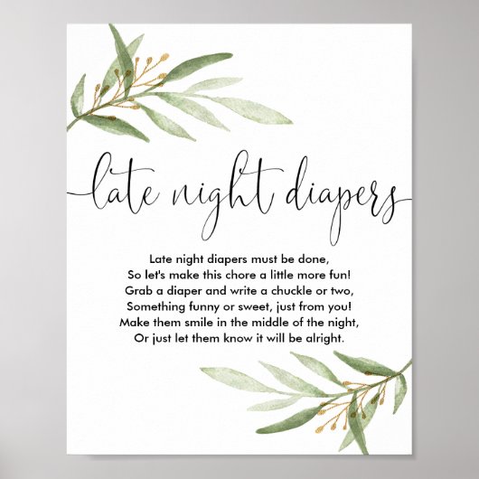 深夜おむつ赤ちゃんシャワーゲーム緑の金ゴールド ポスター (正面)