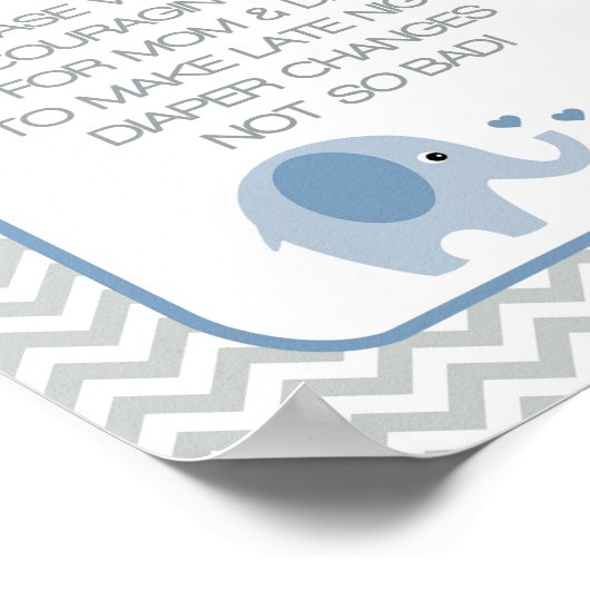 深夜おむつ赤ちゃんシャワー青い象 ポスター (角)