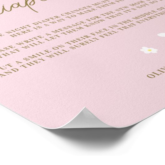 深夜おむつ赤ちゃんシャワーBohoデイジーピンク ポスター (角)