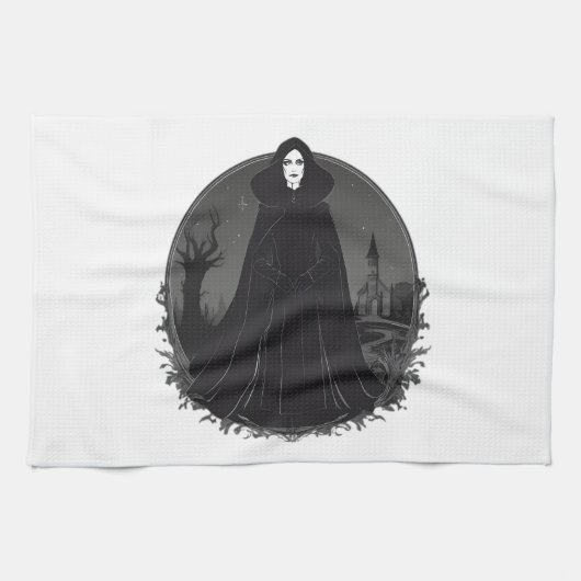 深夜のゴシック様式のセーレムウィッチ キッチンタオル (横)