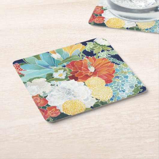 深夜花模様III スクエアペーパーコースター (アングル)