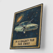 深宇宙を漂うレトロクルーザー スクエア壁時計 (傾斜)