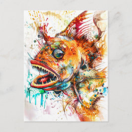 深海のランタンを持つ魚の抽象的な水彩画 ポストカード