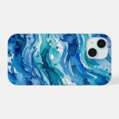 深海の水彩画抽象画 iPhone 15ケース (裏面横)