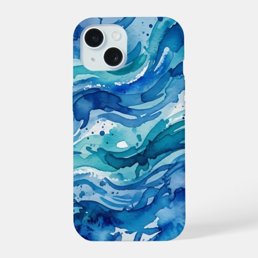 深海の水彩画抽象画 iPhone 15ケース (裏面)