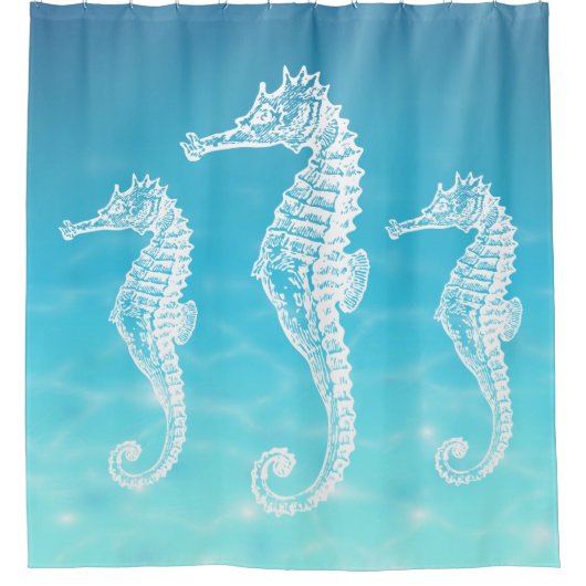 深海の海のヴィンテージの白いタツノオトシゴ シャワーカーテン (正面)