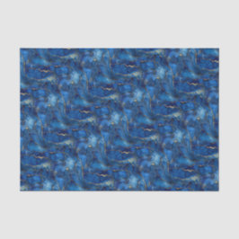 深海の青と金の水彩模様のデコパージュ 薄葉紙