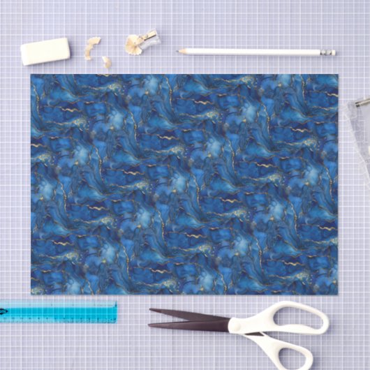 深海の青と金の水彩模様のデコパージュ 薄葉紙 (クラフト)