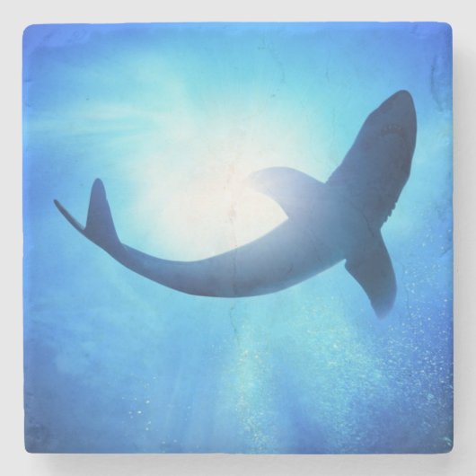 深海の鮫のシルエット ストーンコースター (正面)