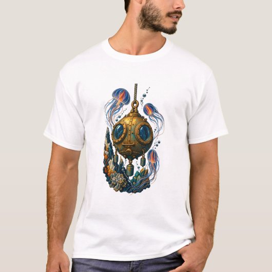 深海潜水球探検レトロTシャツ Tシャツ (正面)