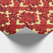 深紅および金ゴールドのクリスマスのダマスク織の包装紙 ラッピングペーパー (角)