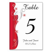 深紅および銀製モダンな花の結婚式| テーブルナンバー (裏面)