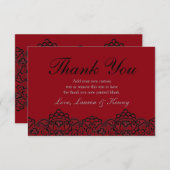 深紅および黒いレースのサンキューカード サンキューカード (正面/裏面)