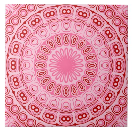 深紅とピンクの曼荼羅模様 タイル (正面)