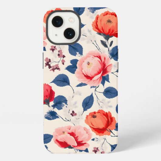 深紅と珊瑚の花 iPhoneケース (裏面)