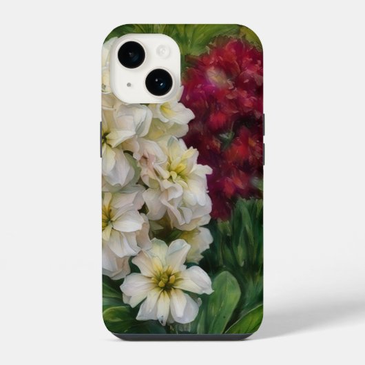深紅と白の花 アートデザイン フォンケース iPhoneケース (裏面)
