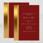 深紅と金のエレガントなロイヤル グラム ウェディング 招待状 (正面/裏面)