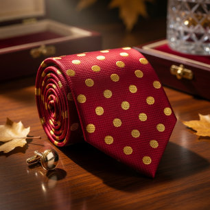 深紅と金のドットネクタイ ネクタイ