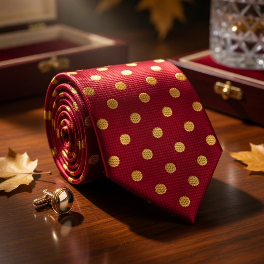 深紅と金のドットネクタイ ネクタイ