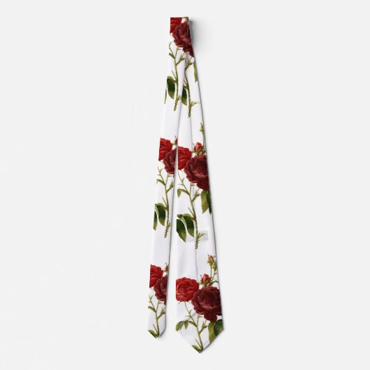 深紅にヴィンテージのバラの絵を描くこと ネクタイ (裏面)