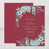 深紅のアカシアの芍薬の結婚式 招待状 (正面/裏面)