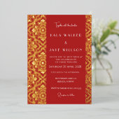 深紅のイタリアン タイル（レトロドット） 箔招待状 (立ち正面)