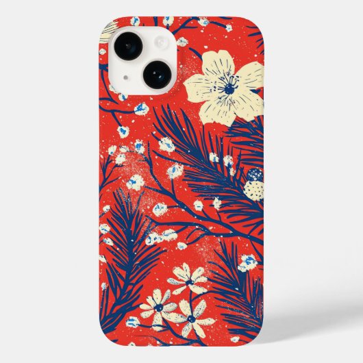 深紅のインディゴの冬の植物模様 Case-Mate iPhoneケース (裏面)